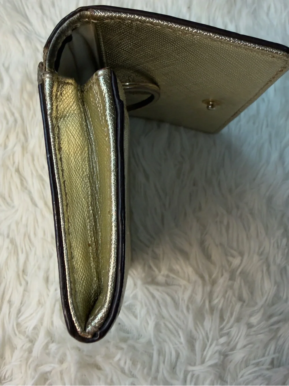 kate spade metallic gold compact trifold wallet